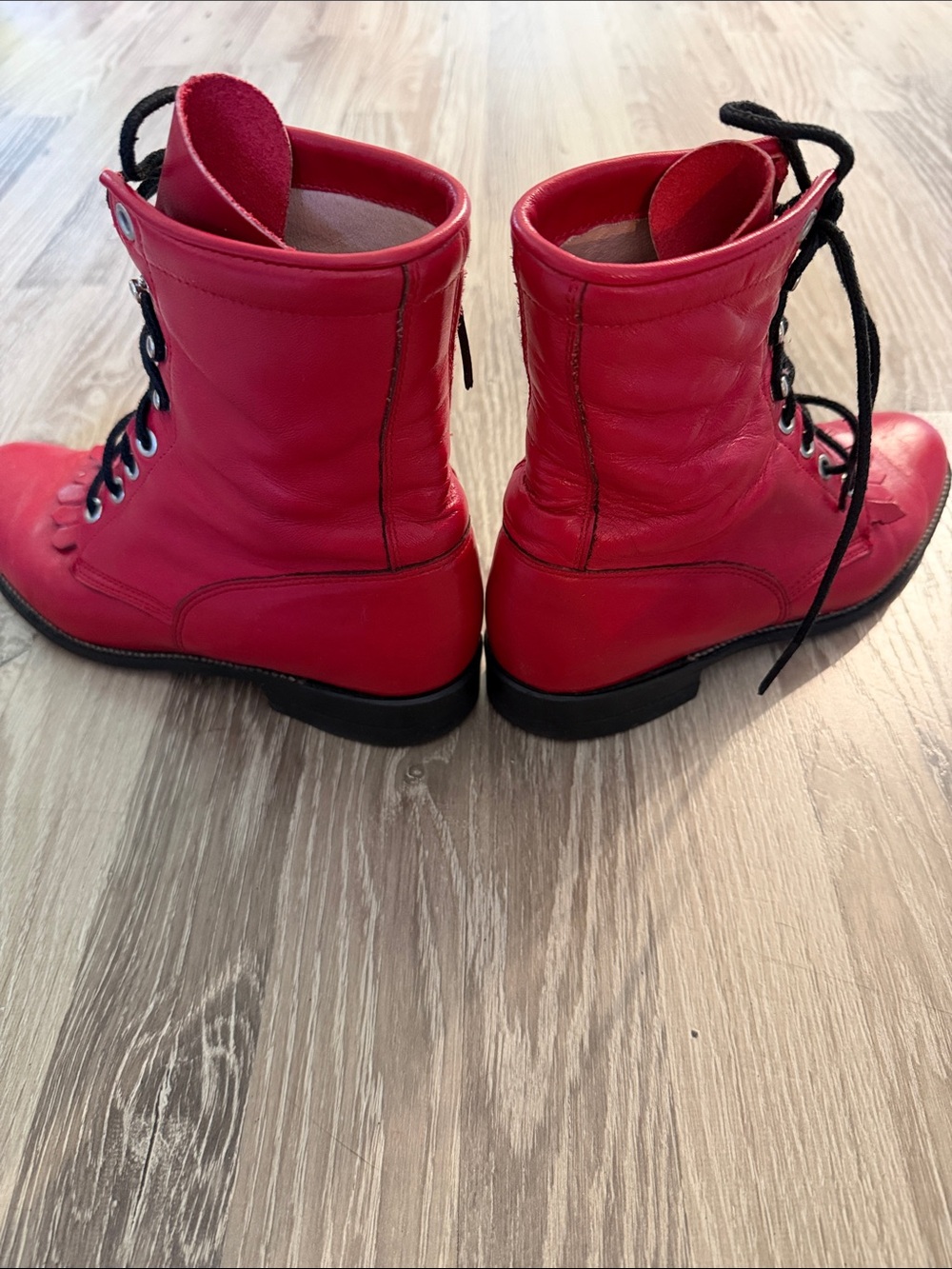 Vintage Justin Red Leather Lace-Up Kiltie Roper Boots Size 7B - Picture 3 of 6